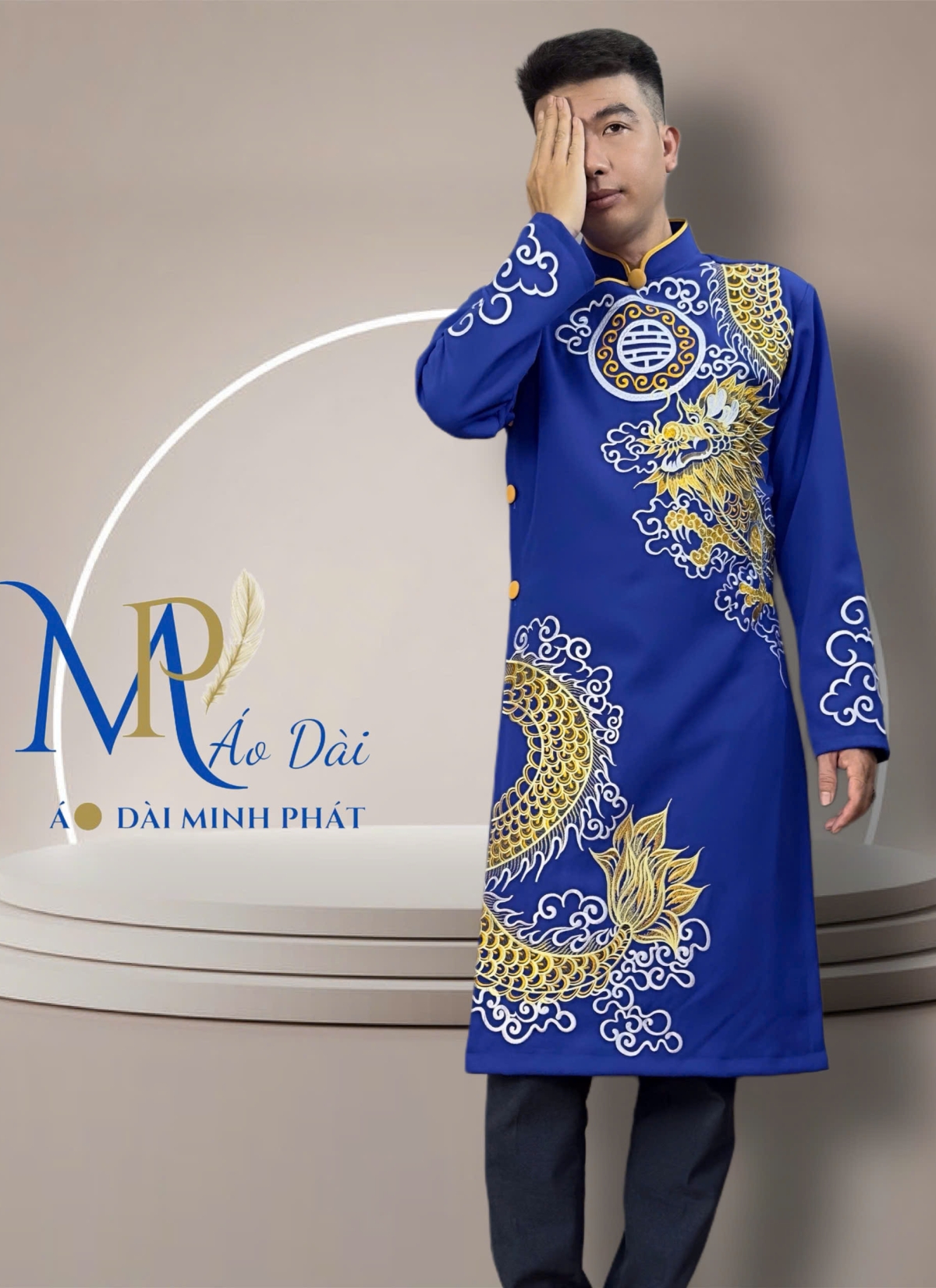 Áo Dài Cách Tân Nam Thêu 