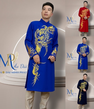 Áo Dài Cách Tân Nam Vải Tuyết Mưa Cao Cấp Thêu Hoa Văn Tinh Xảo MPT1008