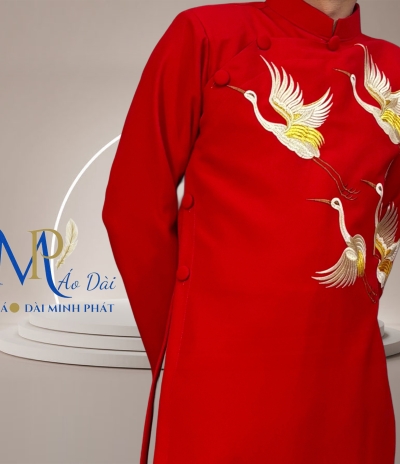 Áo Dài Cách Tân Nam Thêu Chim Vải Tuyết Mưa Cao Cấp MPT1019