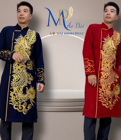 Áo Dài Nam Cách Tân Chất Vải Tuyết Mưa Vintec Họa Tiết Thêu  Rồng MPT1002