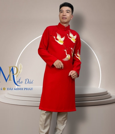 Áo Dài Cách Tân Nam Thêu Chim Vải Tuyết Mưa Cao Cấp MPT1019