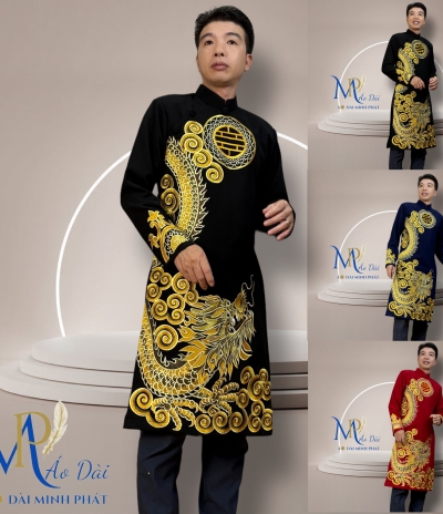 Áo Dài Cách Tân Nam Vải Tuyết Mưa Cao Câp Với Hoạ Tiết Thêu Rồng Cách Điệu Sang Trọng MPT1010