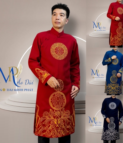 Áo Dài Cách Tân Nam Vải Tuyết Mưa Cao Câp Với Hoạ Tiết Thêu Hoa Văn Cách Điệu Sang Trọng MPT1021