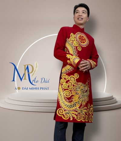 Áo Dài Cách Tân Nam Vải Tuyết Mưa Cao Câp Với Hoạ Tiết Thêu Rồng Cách Điệu Sang Trọng MPT1010