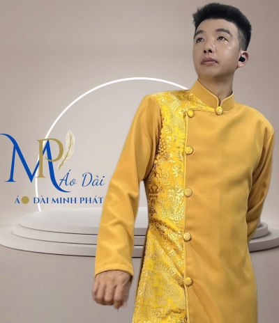 Áo Dài Cách Tân Nam Vải Tuyết Mưa Phối Gấm Rồng Vàng  MPP1003