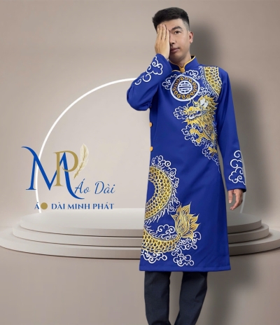 Áo Dài Nam Cách Tân Thêu Rồng Vàng- Áo Dài Minh Phát