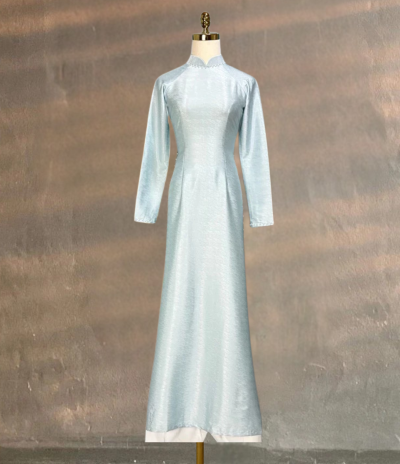 Áo Dài Truyền Thống Lụa Vân Gỗ Kết Hợp Quần Lụa Mỹ Cao Cấp