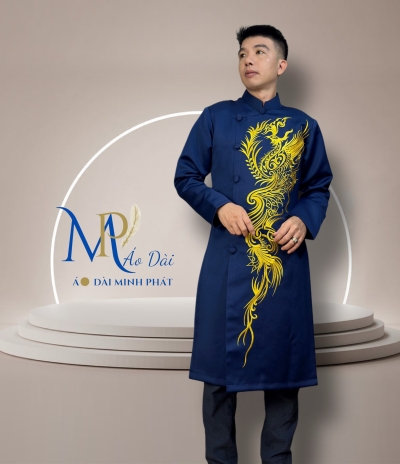 Áo Dài Cách Tân Nam Chất Liệu Taffta  Cao Cấp ( Dày, Mịn) Thêu Phụng MPT1024