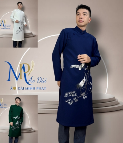 Áo Dài Cách Tân Nam Vải Tuyết Mưa Cao Câp Với Hoạ Tiết Thêu Song hạc, Đơn giản, Tinh Tế Sang Trọng MPT1027