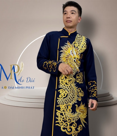 Áo Dài Nam Cách Tân Chất Vải Tuyết Mưa Vintec Họa Tiết Thêu  Rồng MPT1002
