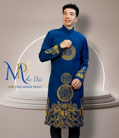 Áo Dài Cách Tân Nam Vải Tuyết Mưa Cao Câp Với Hoạ Tiết Thêu Hoa Văn Cách Điệu Sang Trọng MPT1021