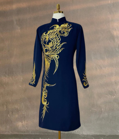 Áo Dài Cách Tân Nam Vải Tuyết Mưa Cao Cấp Thêu Hoa Văn Tinh Xảo MPT1008