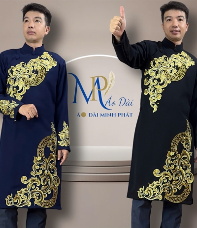 Áo Dài Cách Tân Nam Vải Tuyết Mưa Cao Câp Với Hoạ Tiết Thêu Hoa Văn Cách Điệu Sang Trọng MPT1003