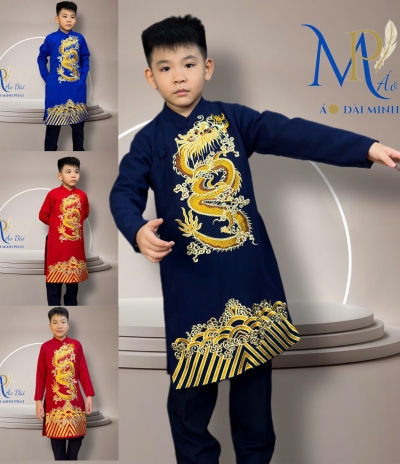 Áo Dài bé Trai Thêu Rồng Vàng nhiều mầu Siêu Xinh cho tết 2026 MPT3002