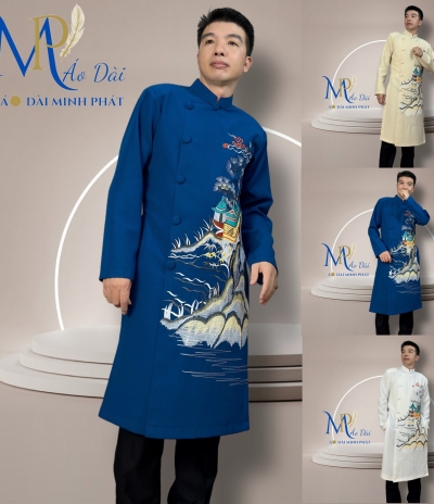 Áo Dài Nam Cách Tân Thêu HƠI THỞ NON SÔNG BST Tết 2026 MPT1028