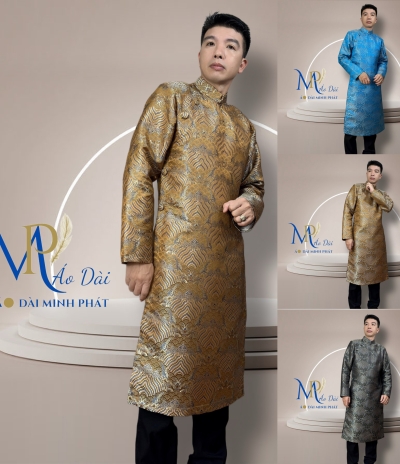 Áo Dài Cách Tân Nam Chất Liệu Gấm 2 Da Cao Cấp Với Hoạ Tiết Nổi Bật Và Sang Trọng