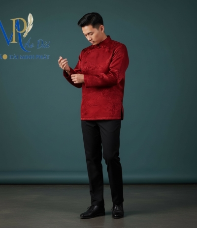 Áo Dài Cách Tân Nam Dáng Ngắn Form Vest – Gấm Cao Cấp, Hoa Văn Tinh Tế MPG1010
