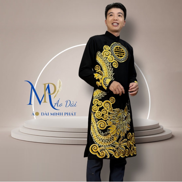 Áo Dài Cách Tân Nam Vải Tuyết Mưa Cao Câp Với Hoạ Tiết Thêu Rồng Cách Điệu Sang Trọng MPT1010