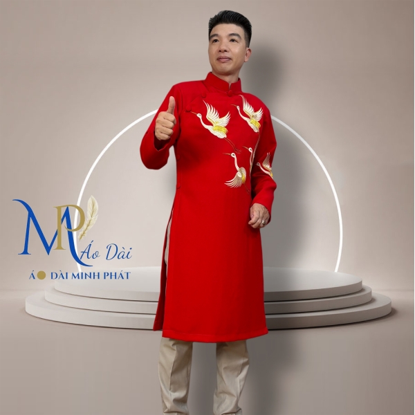 Áo Dài Cách Tân Nam Thêu Chim Vải Tuyết Mưa Cao Cấp MPT1019