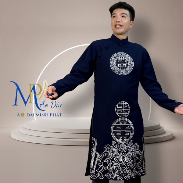 Áo Dài Cách Tân Nam Vải Tuyết Mưa Cao Câp Với Hoạ Tiết Thêu Hoa Văn Cách Điệu Sang Trọng MPT1021