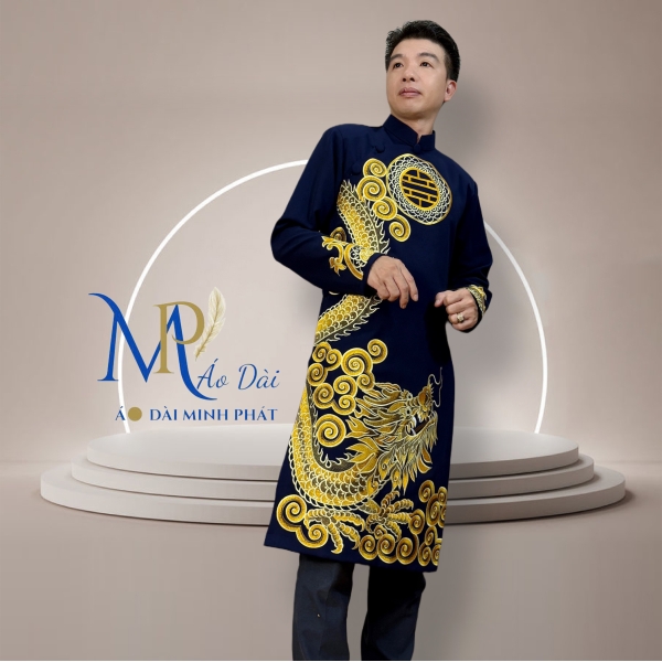 Áo Dài Cách Tân Nam Vải Tuyết Mưa Cao Câp Với Hoạ Tiết Thêu Rồng Cách Điệu Sang Trọng MPT1010