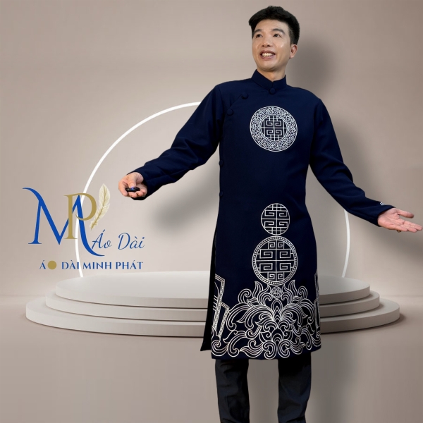 Áo Dài Cách Tân Nam Vải Tuyết Mưa Cao Câp Với Hoạ Tiết Thêu Hoa Văn Cách Điệu Sang Trọng MPT1003