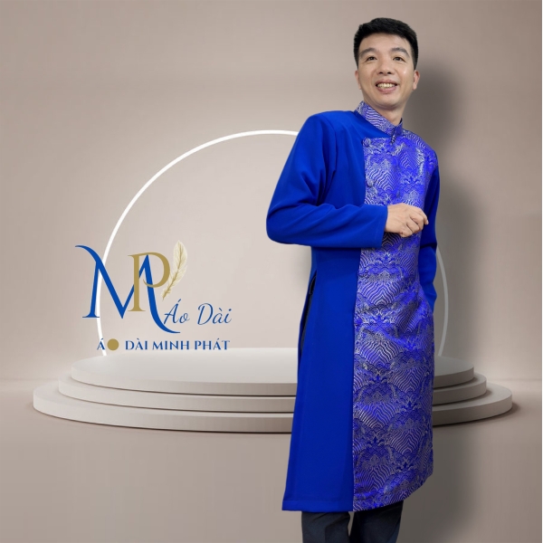 Áo Dài Cách Tân Nam Vải Tuyết Mưa Phối Gấm Hoa Văn   MPP1006