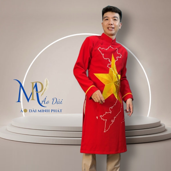 Áo Dài Nam Cách Tân Thêu Cờ Đỏ Sao Vàng – Phong Cách Lịch Lãm, Đậm Chất Dân Tộc