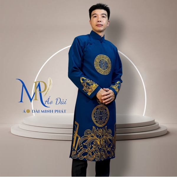 Áo Dài Cách Tân Nam Vải Tuyết Mưa Cao Câp Với Hoạ Tiết Thêu Hoa Văn Cách Điệu Sang Trọng MPT1003