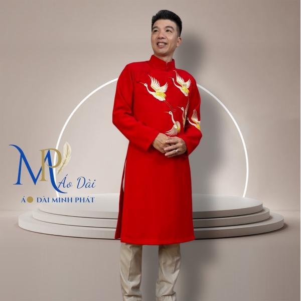 Áo Dài Cách Tân Nam Thêu Chim Vải Tuyết Mưa Cao Cấp MPT1019