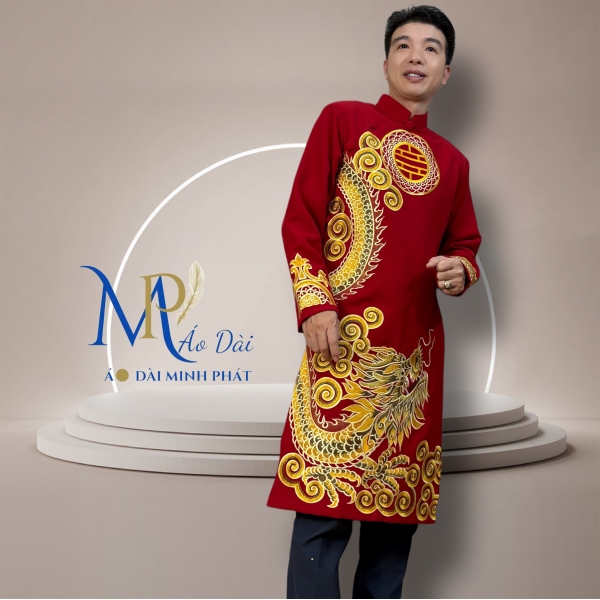 Áo Dài Cách Tân Nam Vải Tuyết Mưa Cao Câp Với Hoạ Tiết Thêu Rồng Cách Điệu Sang Trọng MPT1010