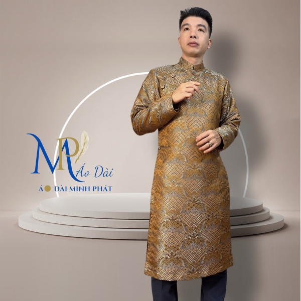 Áo Dài Cách Tân Nam Chất Liệu Gấm 2 Da Cao Cấp Với Hoạ Tiết Nổi Bật Và Sang Trọng
