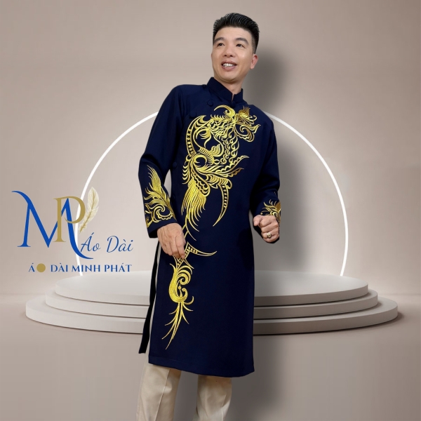 Áo Dài Cách Tân Nam Vải Tuyết Mưa Cao Cấp Thêu Hoa Văn Tinh Xảo MPT1008