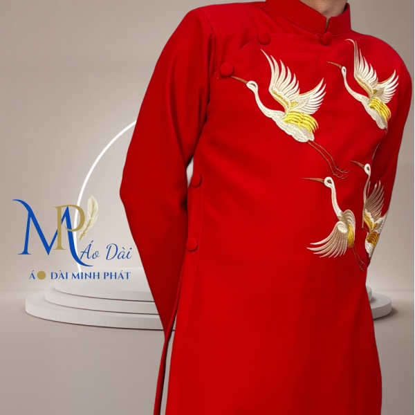 Áo Dài Cách Tân Nam Thêu Chim Vải Tuyết Mưa Cao Cấp MPT1019