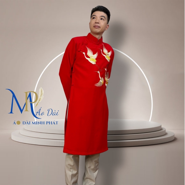 Áo Dài Cách Tân Nam Thêu Chim Vải Tuyết Mưa Cao Cấp MPT1019