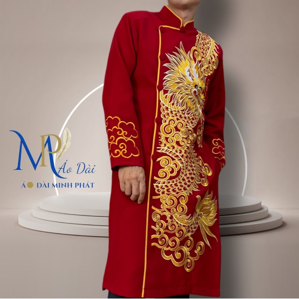 Áo Dài Nam Cách Tân Chất Vải Tuyết Mưa Vintec Họa Tiết Thêu  Rồng MPT1002