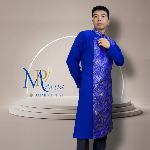 Áo Dài Cách Tân Nam Vải Tuyết Mưa Phối Gấm Hoa Văn   MPP1006