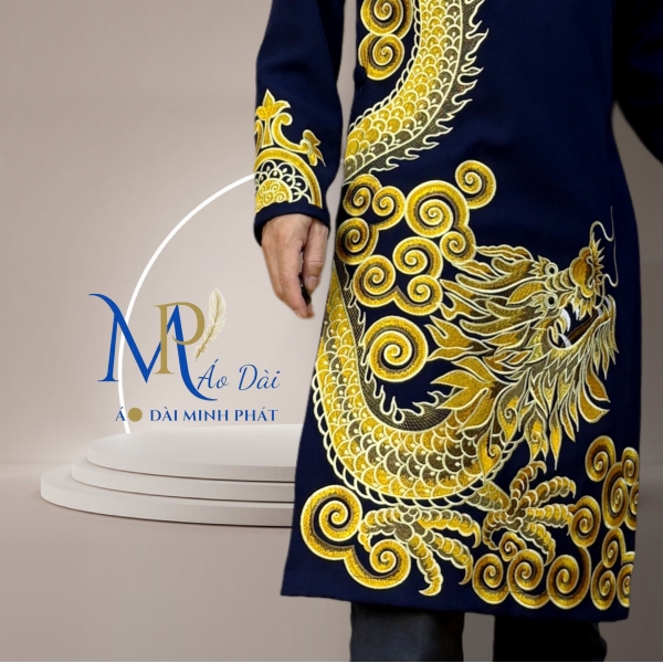 Áo Dài Cách Tân Nam Vải Tuyết Mưa Cao Câp Với Hoạ Tiết Thêu Rồng Cách Điệu Sang Trọng MPT1010