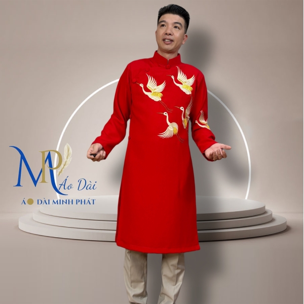Áo Dài Cách Tân Nam Thêu Chim Vải Tuyết Mưa Cao Cấp MPT1019