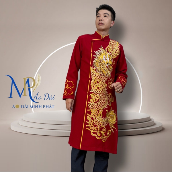 Áo Dài Nam Cách Tân Chất Vải Tuyết Mưa Vintec Họa Tiết Thêu  Rồng MPT1002