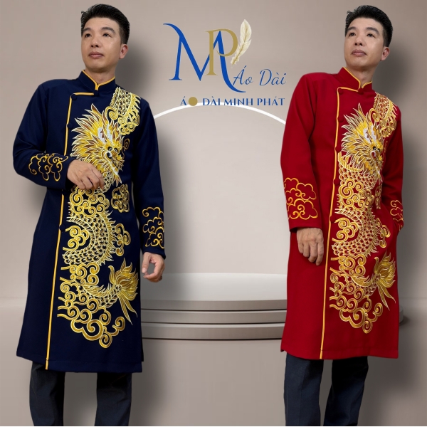 Áo Dài Nam Cách Tân Chất Vải Tuyết Mưa Vintec Họa Tiết Thêu  Rồng MPT1002
