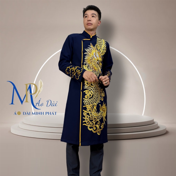 Áo Dài Nam Cách Tân Chất Vải Tuyết Mưa Vintec Họa Tiết Thêu  Rồng MPT1002