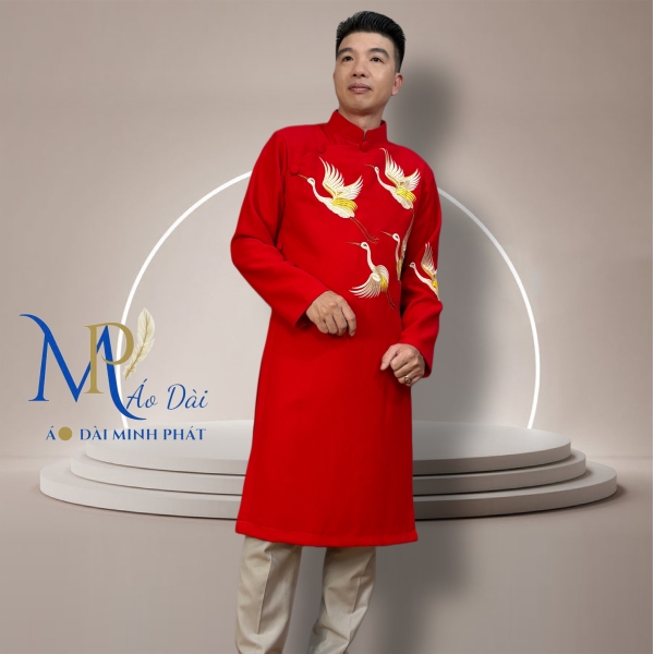 Áo Dài Cách Tân Nam Thêu Chim Vải Tuyết Mưa Cao Cấp MPT1019