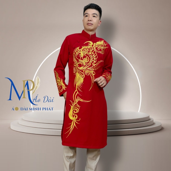 Áo Dài Cách Tân Nam Vải Tuyết Mưa Cao Cấp Thêu Hoa Văn Tinh Xảo MPT1008