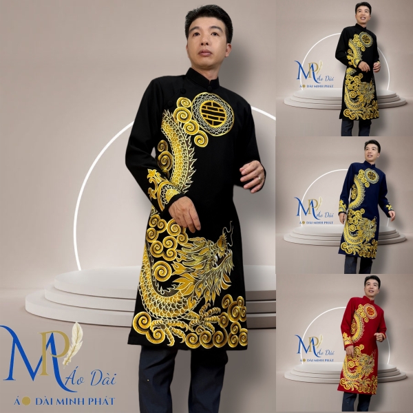 Áo Dài Cách Tân Nam Vải Tuyết Mưa Cao Câp Với Hoạ Tiết Thêu Rồng Cách Điệu Sang Trọng MPT1010