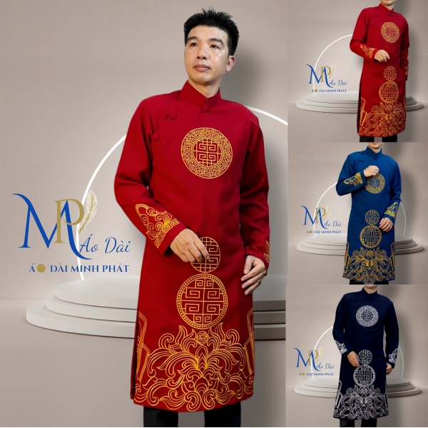 Áo Dài Cách Tân Nam Vải Tuyết Mưa Cao Câp Với Hoạ Tiết Thêu Hoa Văn Cách Điệu Sang Trọng MPT1021