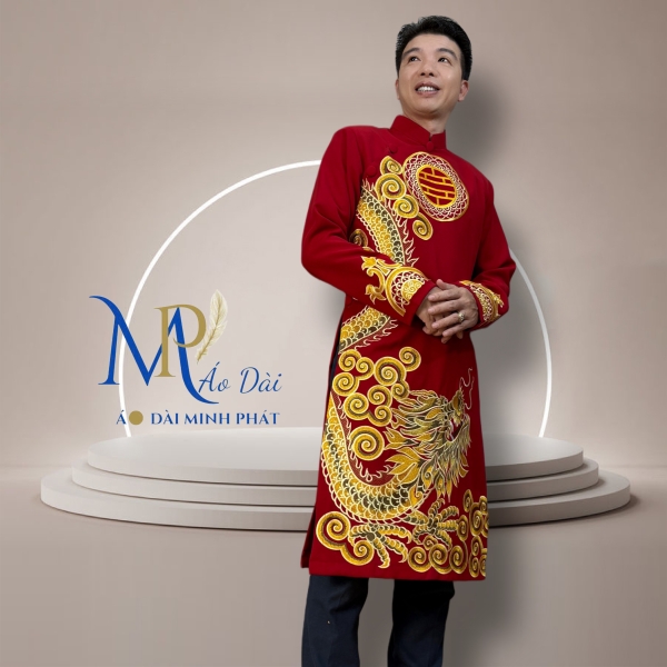 Áo Dài Cách Tân Nam Vải Tuyết Mưa Cao Câp Với Hoạ Tiết Thêu Rồng Cách Điệu Sang Trọng MPT1010