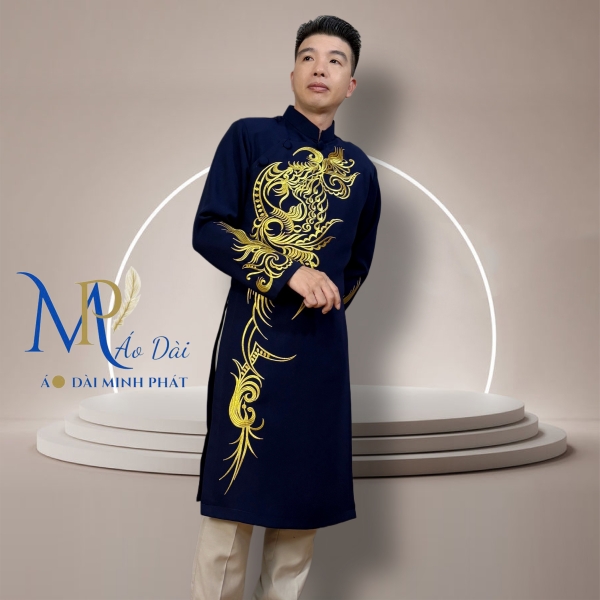 Áo Dài Cách Tân Nam Vải Tuyết Mưa Cao Cấp Thêu Hoa Văn Tinh Xảo MPT1008