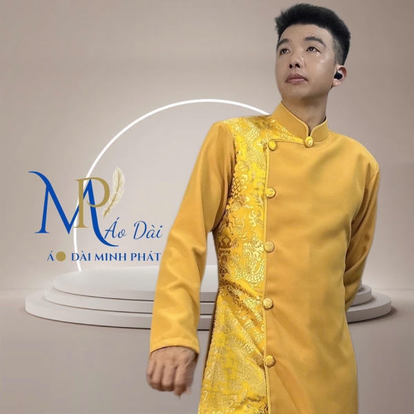 Áo Dài Cách Tân Nam Vải Tuyết Mưa Phối Gấm Rồng Vàng  MPP1003