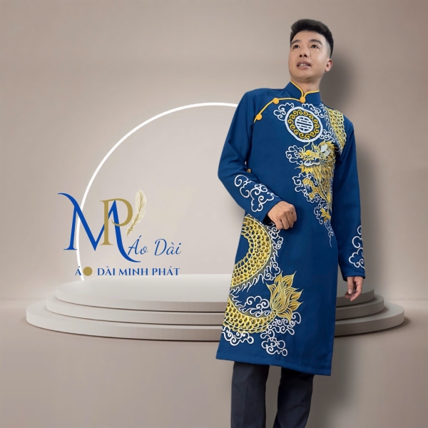 Áo Dài Nam Cách Tân Thêu Rồng Vàng- Áo Dài Minh Phát